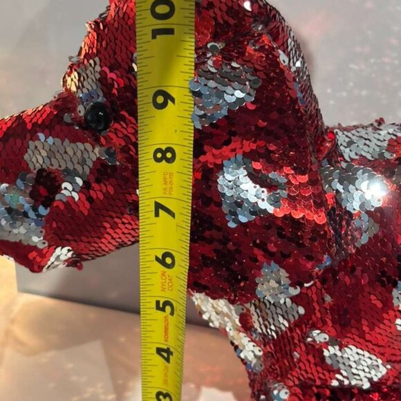 Dandee Sequin Dachshund Plush Stuffed Toys Red & Silver Heart Design Size 15"x17 - Picture 3 of 10
